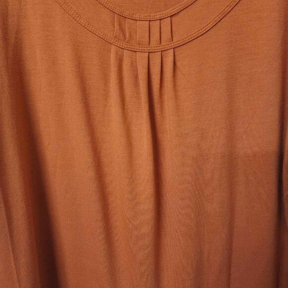 Liz & co Blouse Womens XL Orange Long Sleeve Round Neck Stretch Blend Comfort - Picture 2 of 7